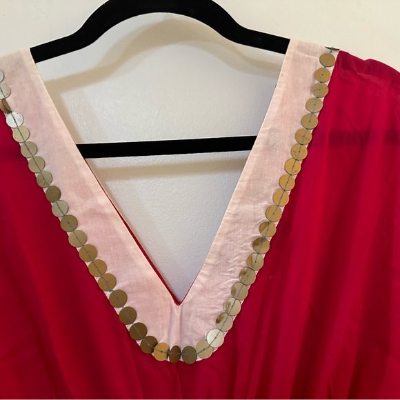 NWT French Connection swim cover, hot pink w copper beading - Picture 2 of 7